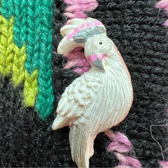 Vintage 90s Artsy Embroidered Cockatoos Funky Grandma Cardigan Sweater SZ Small - Picture 4 of 14